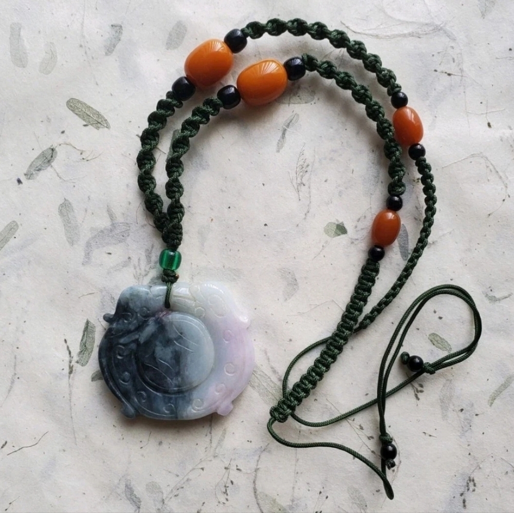 Jade Hand Carved Asian Gemstone Pendant Necklace